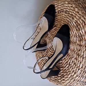 Marc Fisher Womens Laynie Black Leather/Suede Cap Toe Slingback Dress Heels 7.5
